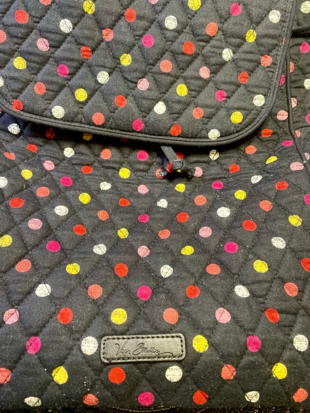 NWOT Vera Bradley Havana Dot Black Quilted Backpack‎ with Multicolor Dots